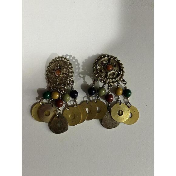 Artisan Jewelry - Sedona BoHo Vintage 1980s Artisan Clip Earrings Jewelry goldtone Accessories